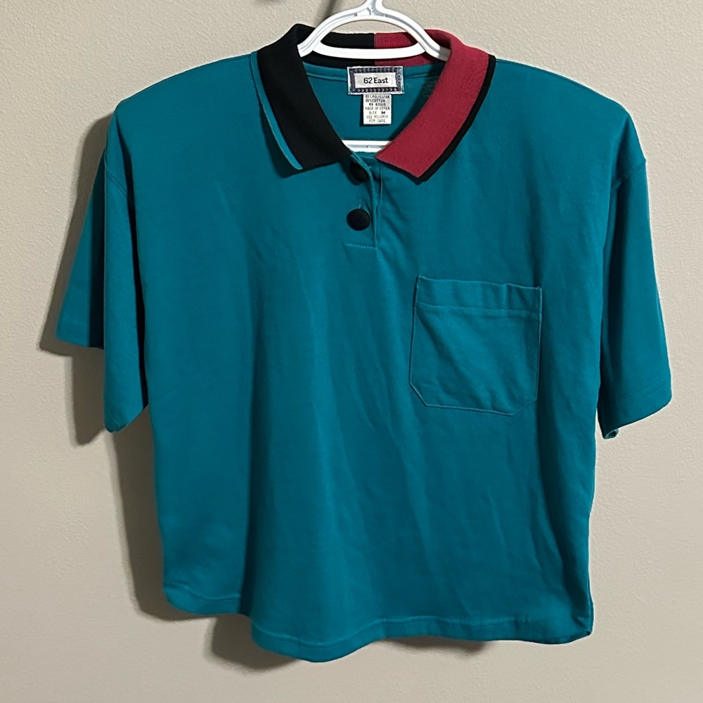 VINTAGE 62 East Polo Shirt - Green - Shoulder Pad Style - Medium - NICE!